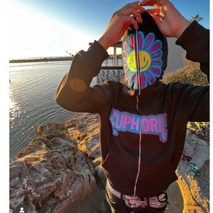 New Euphoric Full Zip Embroidered Hooded Sweater Mental Health